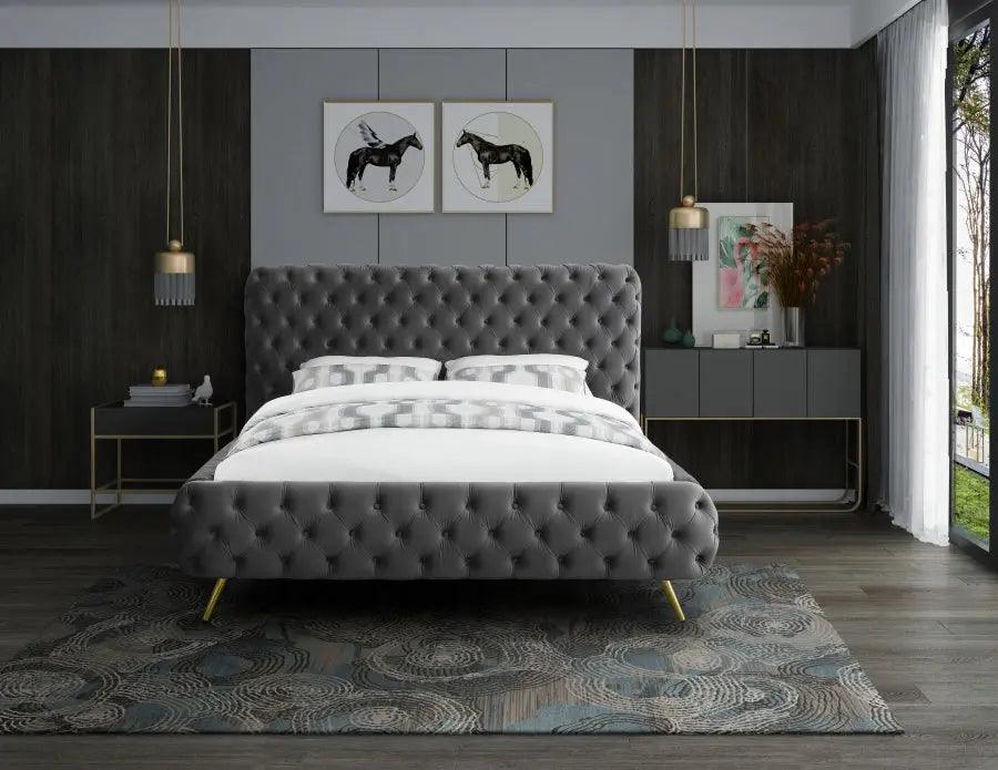 Delano Velvet Queen Bed In Grey - ATL FURNITURE