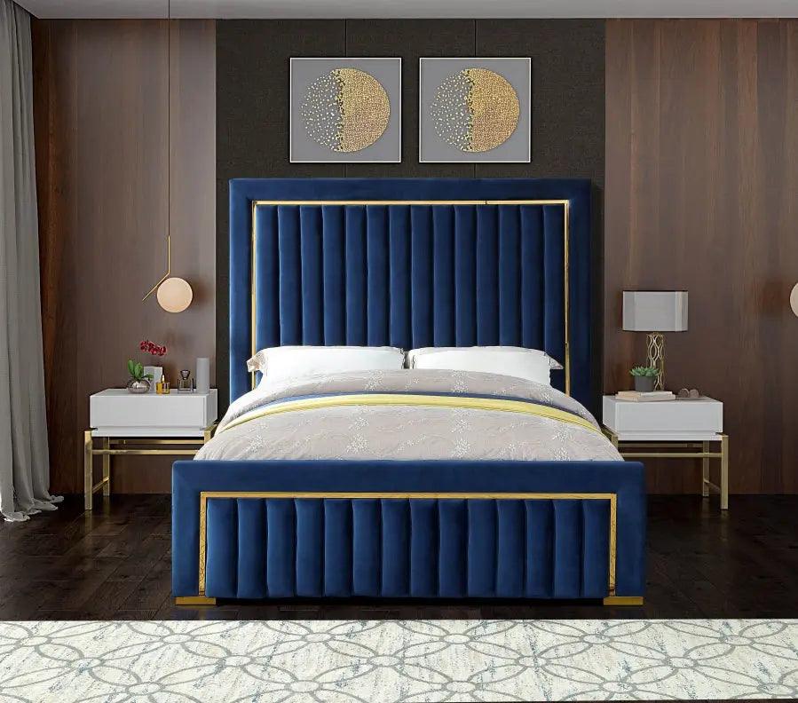 Dolce Velvet Queen Bed In Navy - ATL FURNITURE