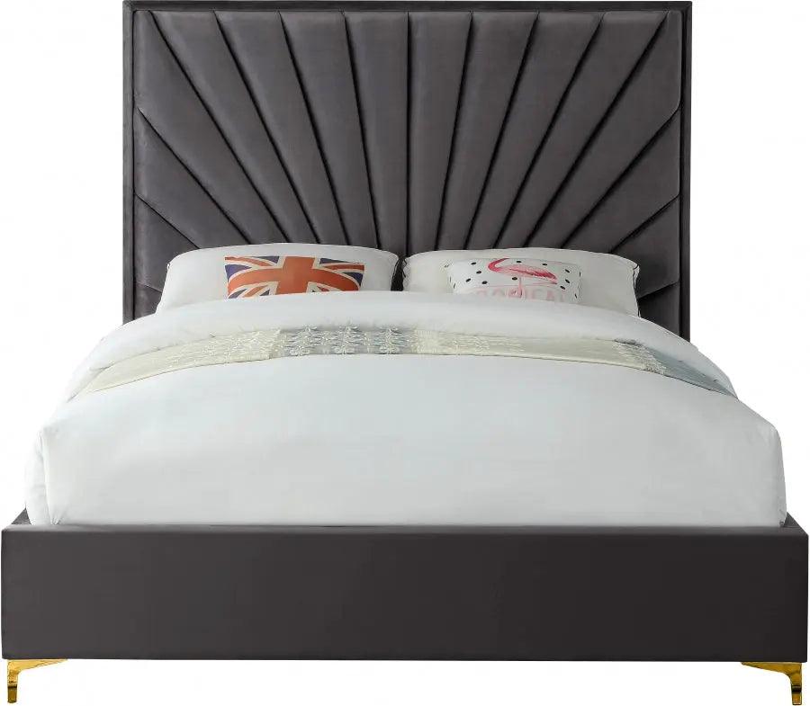 Eclipse Velvet Queen Bed In Grey - ATL FURNITURE