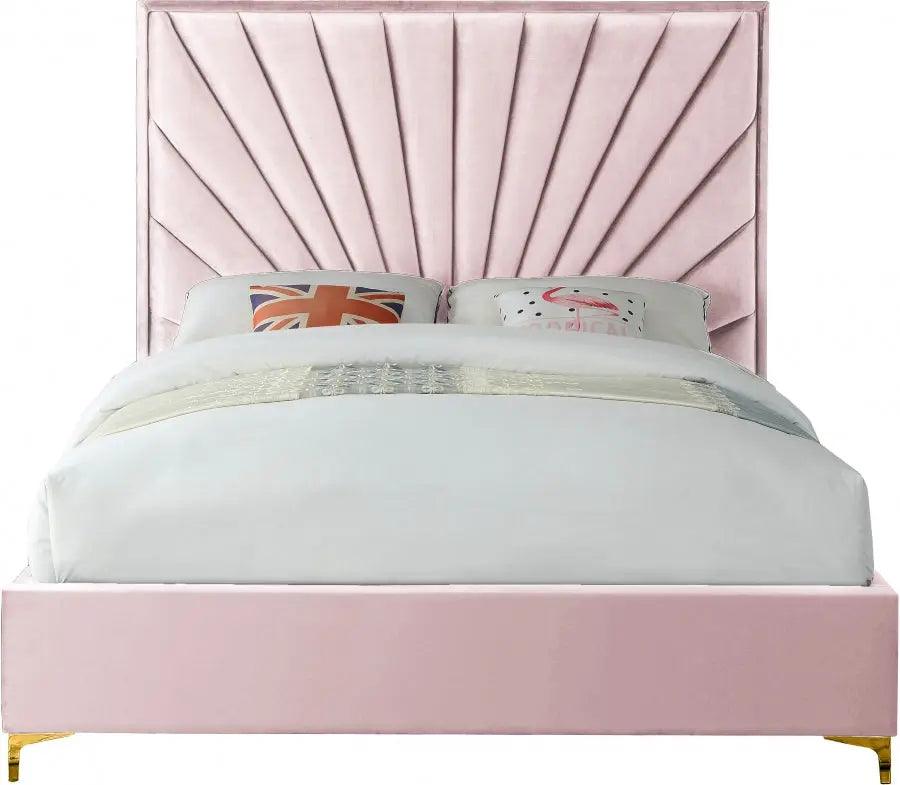 Eclipse Velvet Queen Bed In Pink - ATL FURNITURE