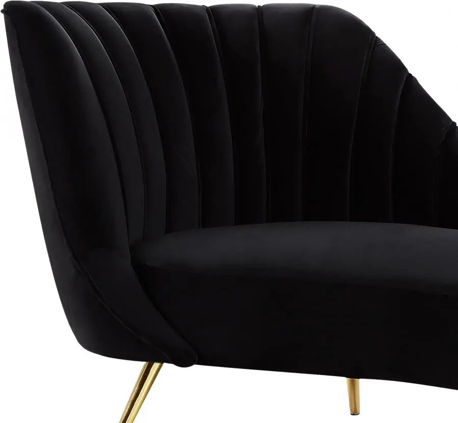 Meridian Furniture - Margo Velvet Chaise Lounge In Black - 622Black-Chaise - ATL FURNITURE