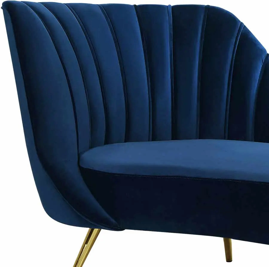 Meridian Furniture - Margo Velvet Chaise Lounge In Navy - 622Navy-Chaise - ATL FURNITURE