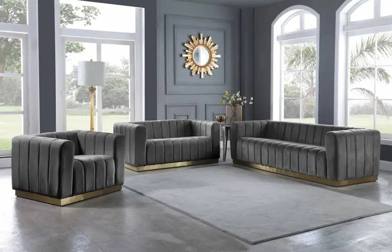 Meridian Furniture - Marlon Velvet Chair In Grey - 603Grey-C - ATL FURNITURE