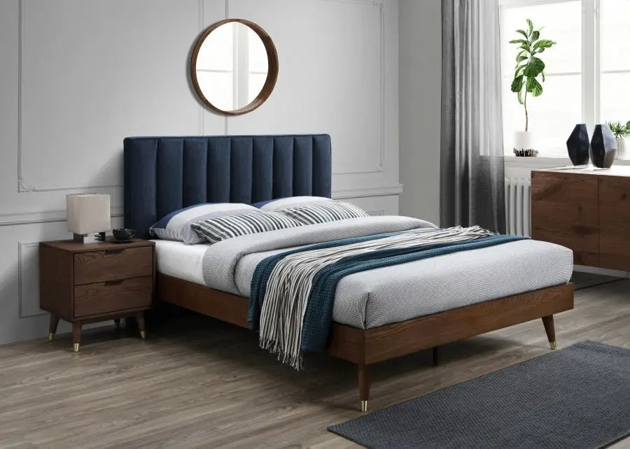 Vance Polyester Linen Queen Bed In Navy - Vancenavy-Q - ATL FURNITURE