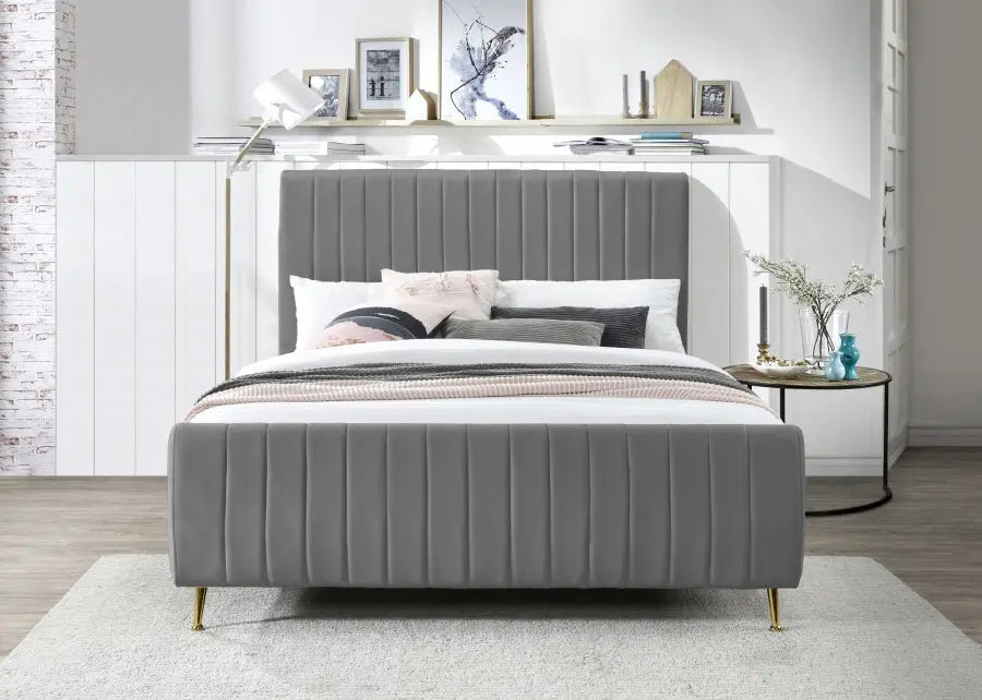 Zara Velvet Queen Bed In Grey - Zaragrey-Q - ATL FURNITURE