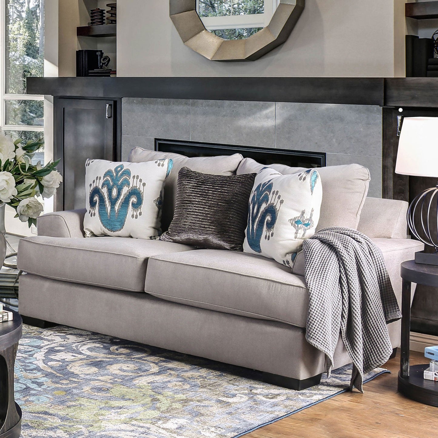 Renesmee Gray/Silver/Blue Love Seat - ATL FURNITURE