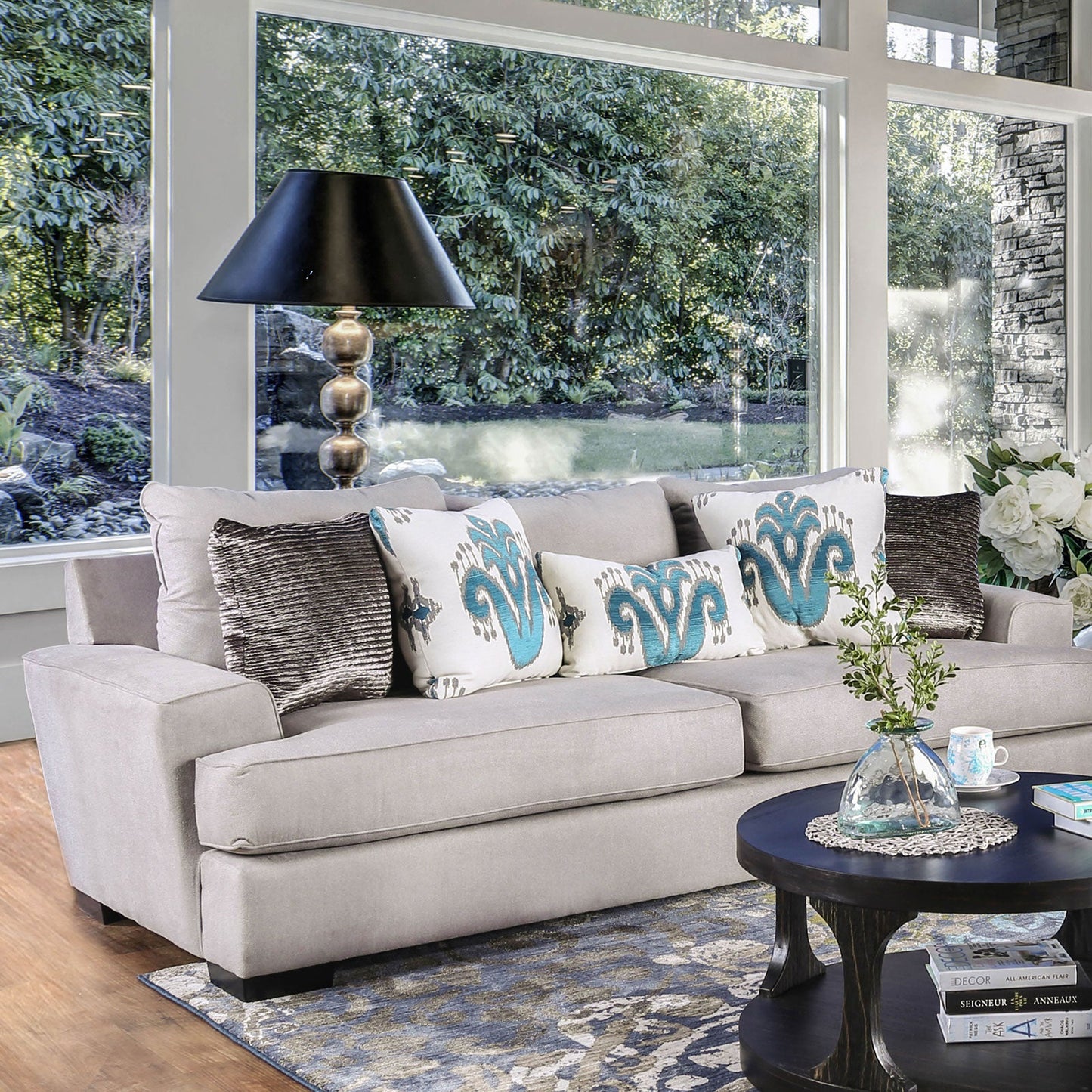 Renesmee Gray/Silver/Blue Sofa - ATL FURNITURE