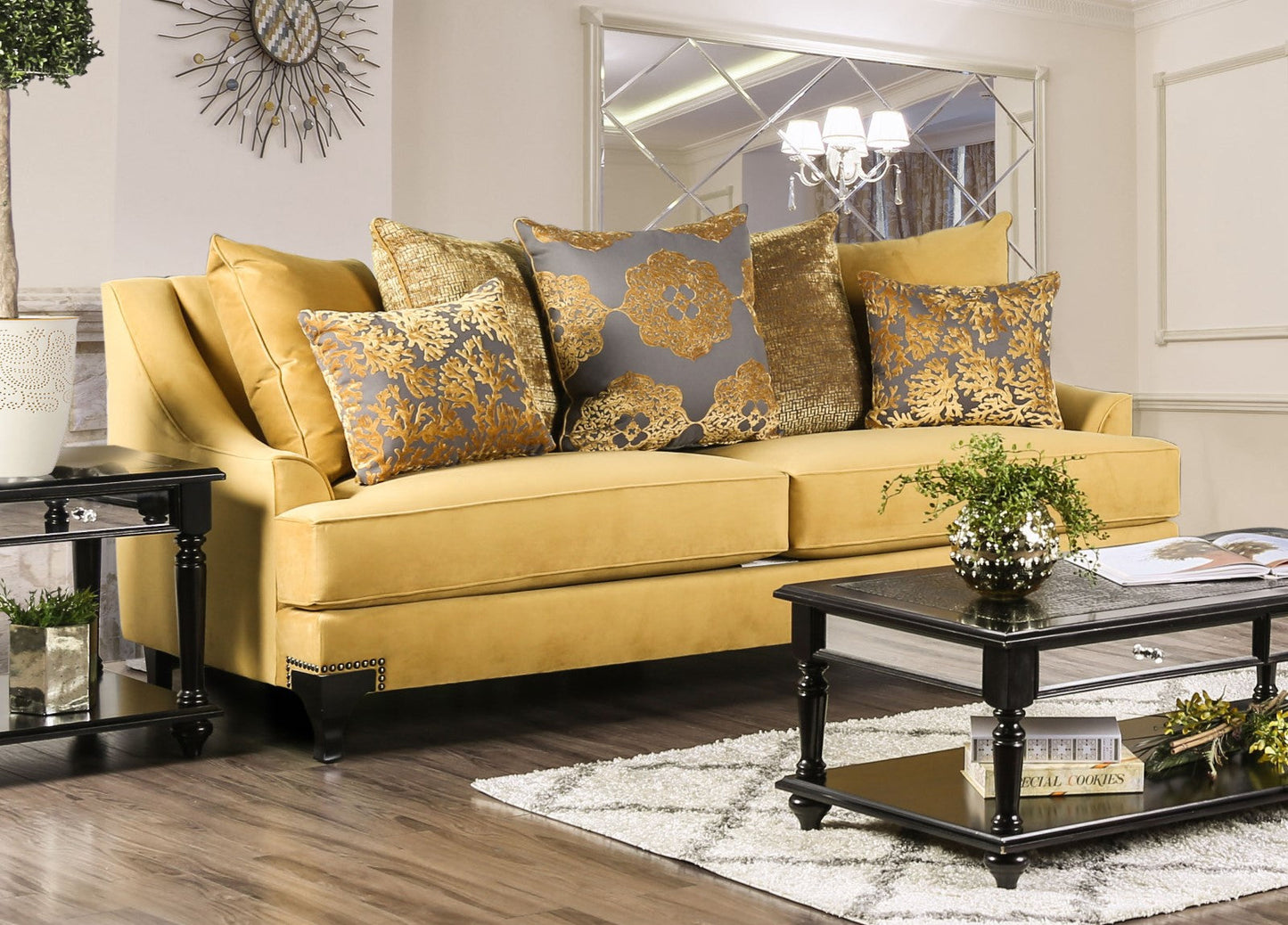 Viscontti Gold/Gray Sofa, Gold - ATL FURNITURE