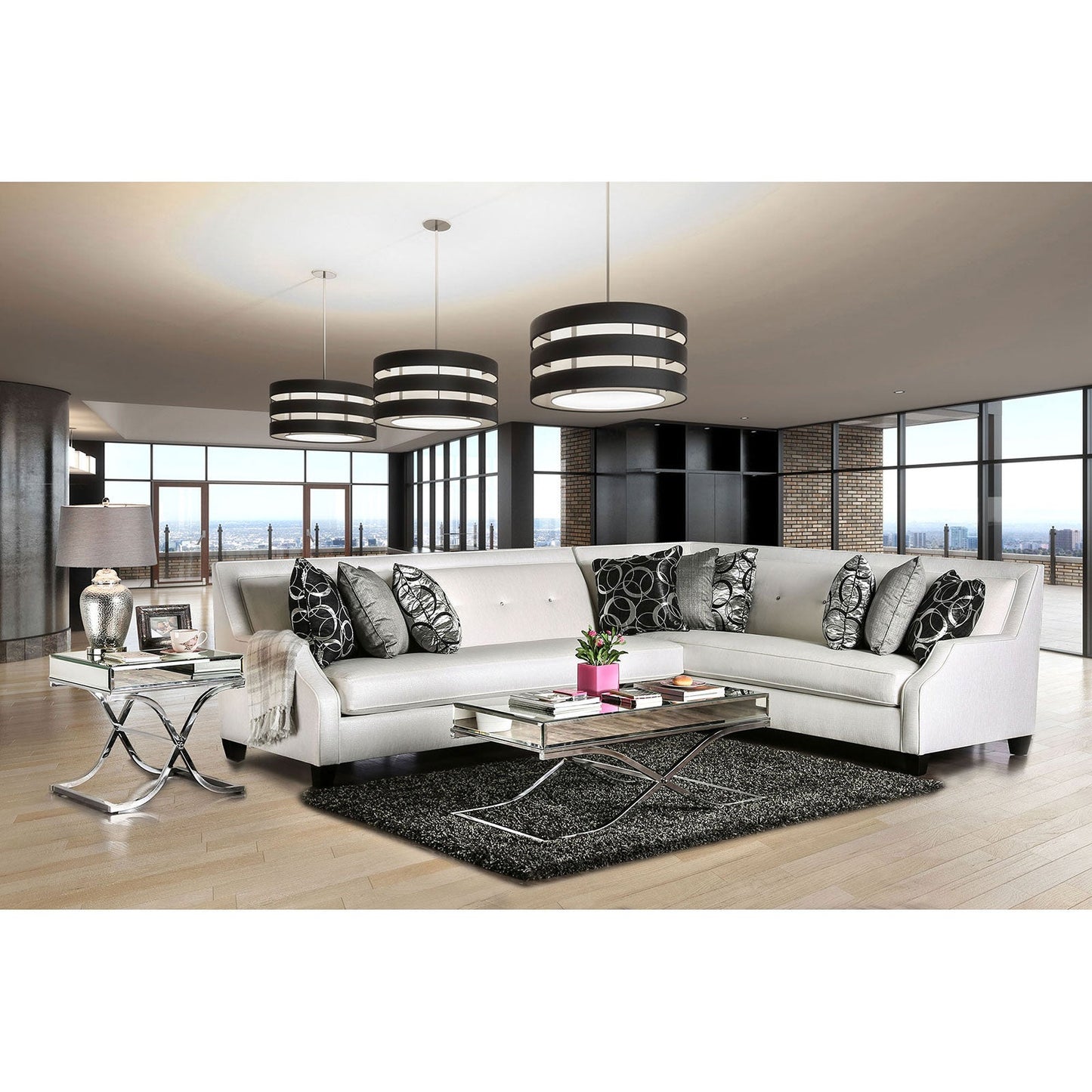 BETRIA /Black Off-White/Silver Sectional - ATL FURNITURE
