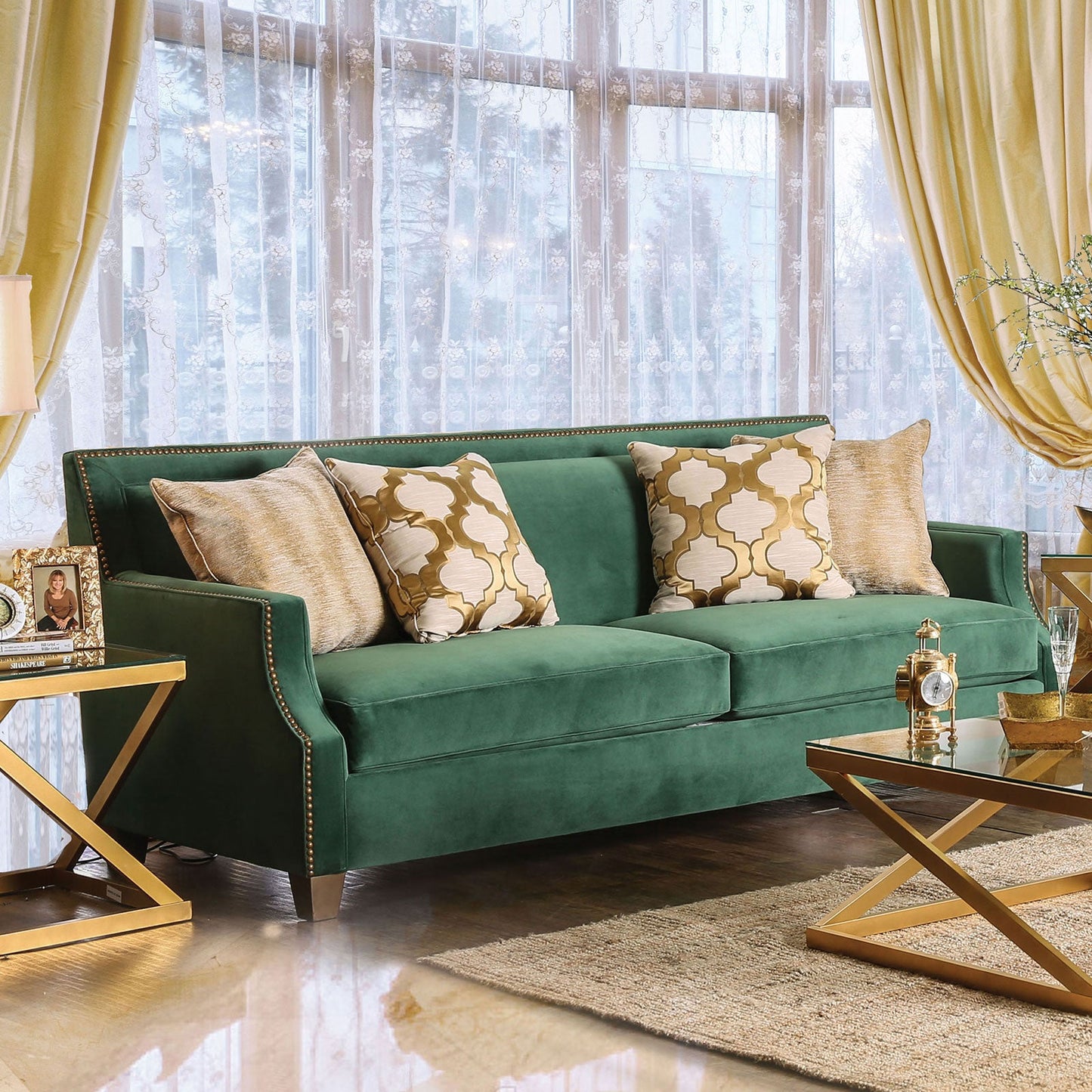 VERDANTE Emerald Green/Gold Sofa - ATL FURNITURE