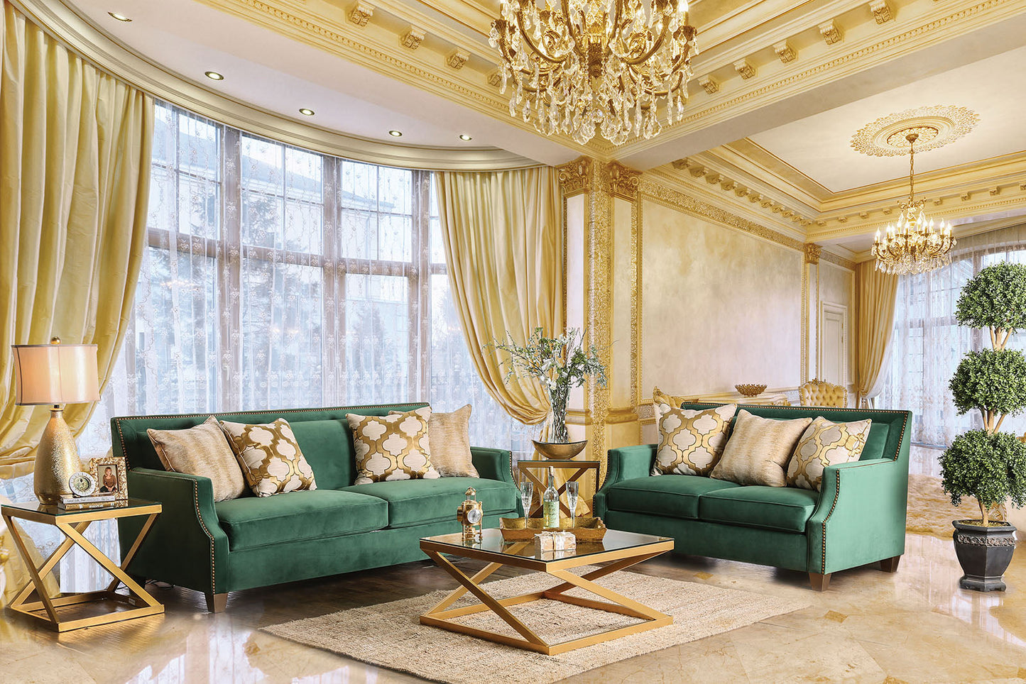 VERDANTE Emerald Green Sofa + Love Seat - ATL FURNITURE