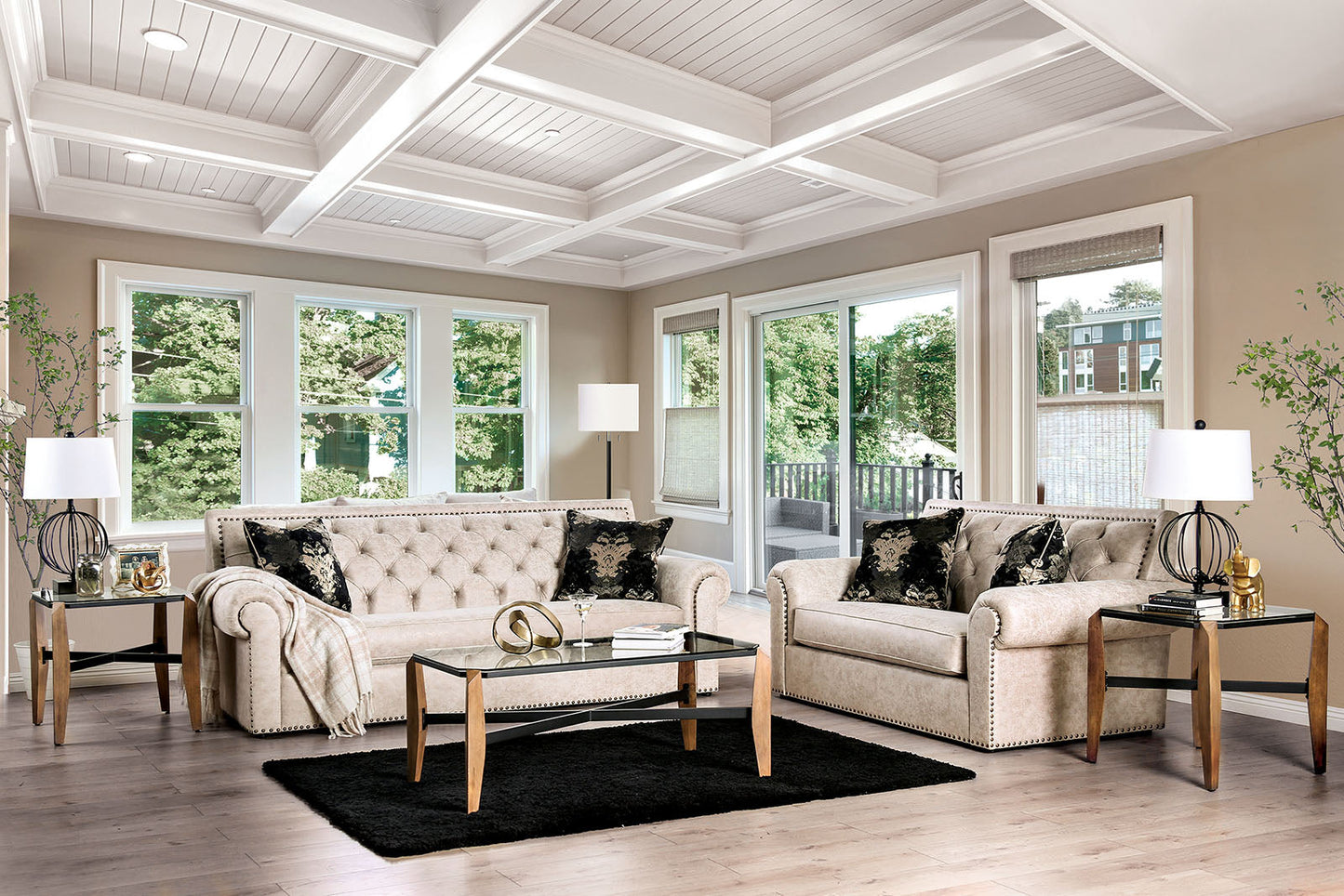 Parshall Beige W/ Gold Highlights Sofa + Love Seat - ATL FURNITURE
