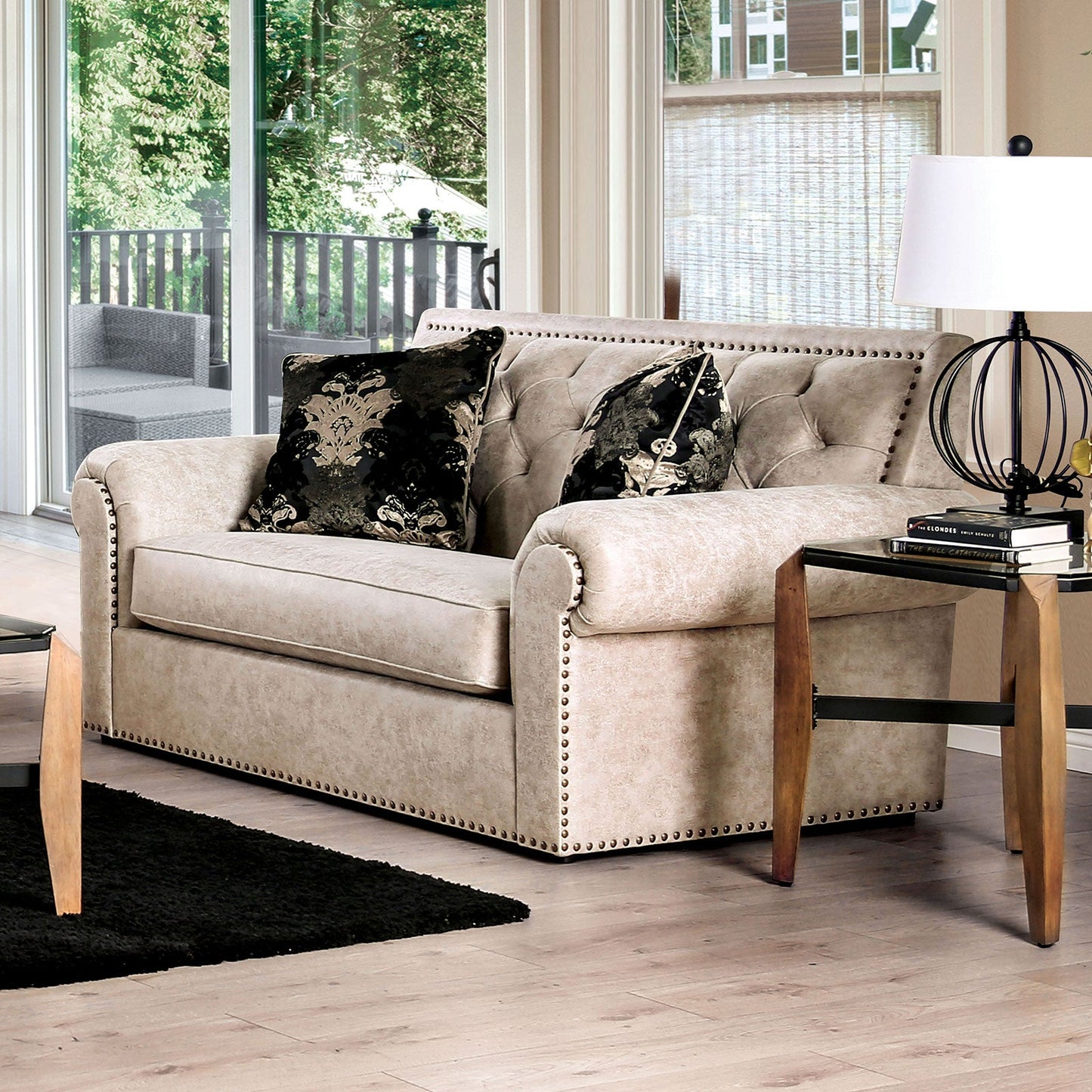 Parshall Beige W/ Gold Highlights Love Seat - ATL FURNITURE