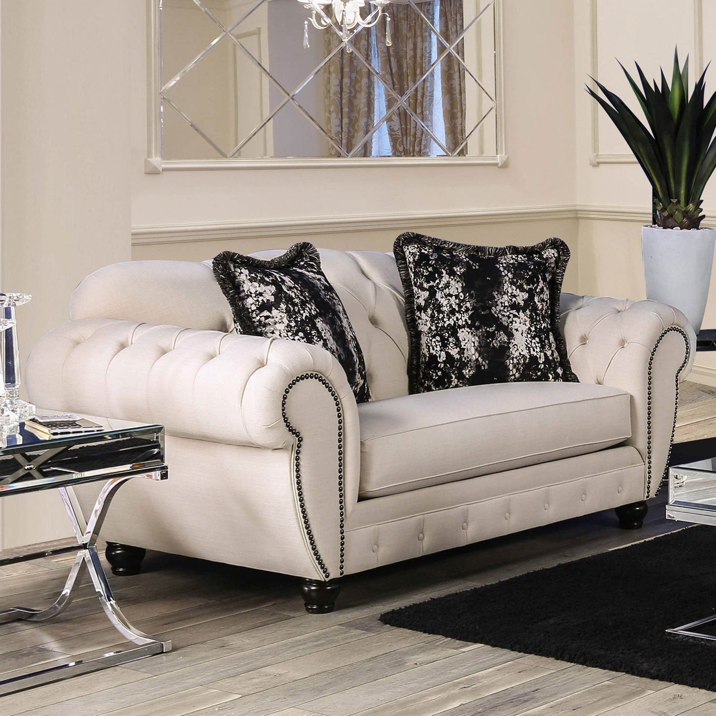 Gilda Beige/Black Love Seat - ATL FURNITURE