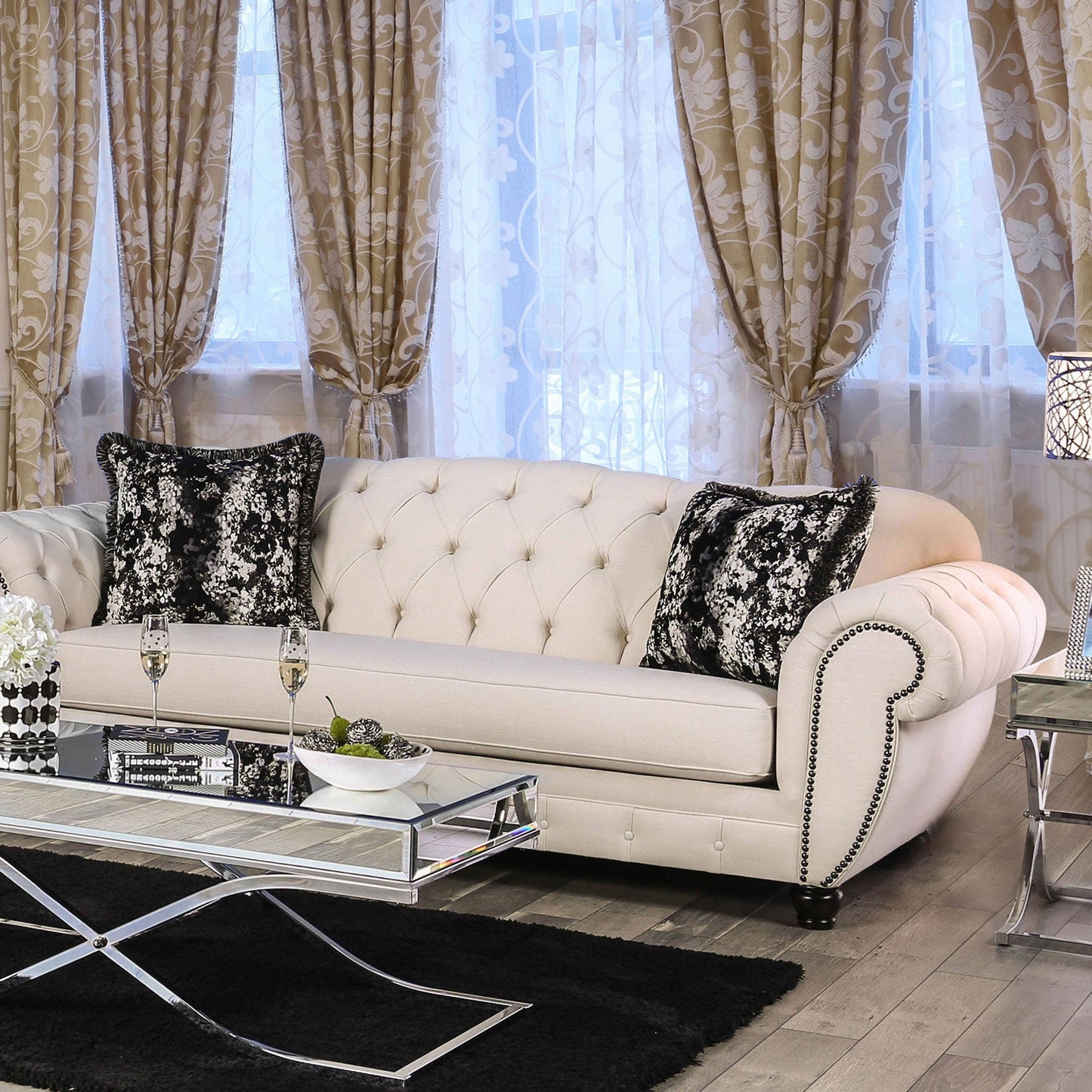 Gilda Beige/Black Sofa - ATL FURNITURE