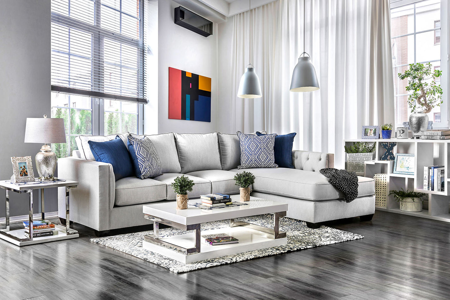 Ornella Light Gray/Blue Sectional - ATL FURNITURE