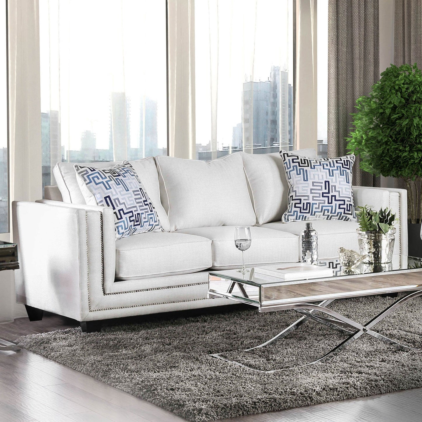 Ilse Off-White/Blue Sofa - ATL FURNITURE