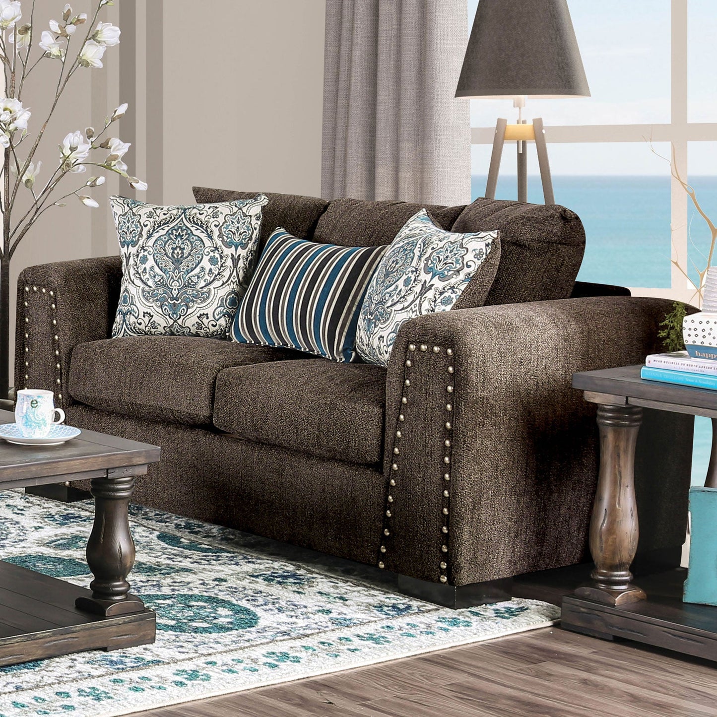 Pauline Brown/Blue Love Seat - ATL FURNITURE