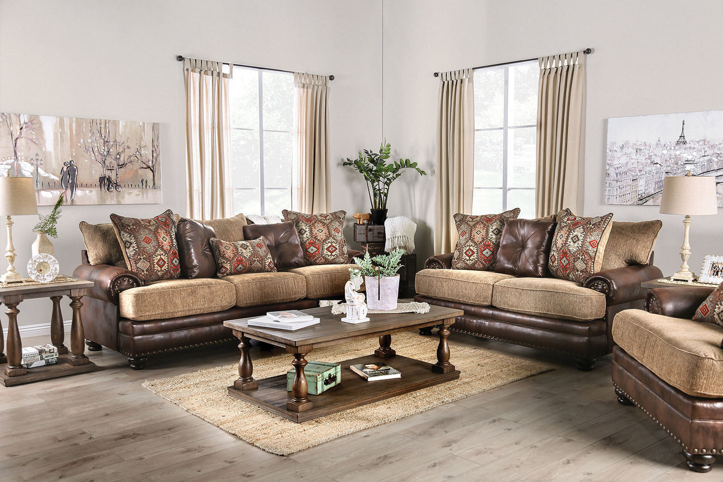 Fletcher Brown/Tan Sofa + Love Seat - ATL FURNITURE