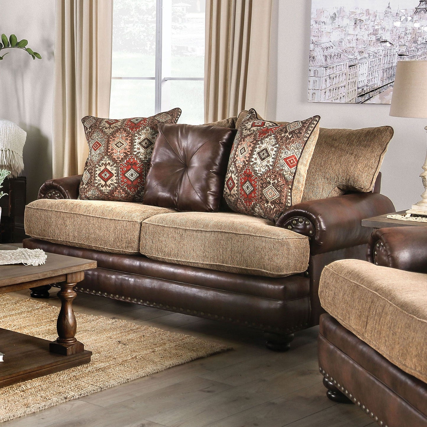 Fletcher Brown/Tan Love Seat - ATL FURNITURE