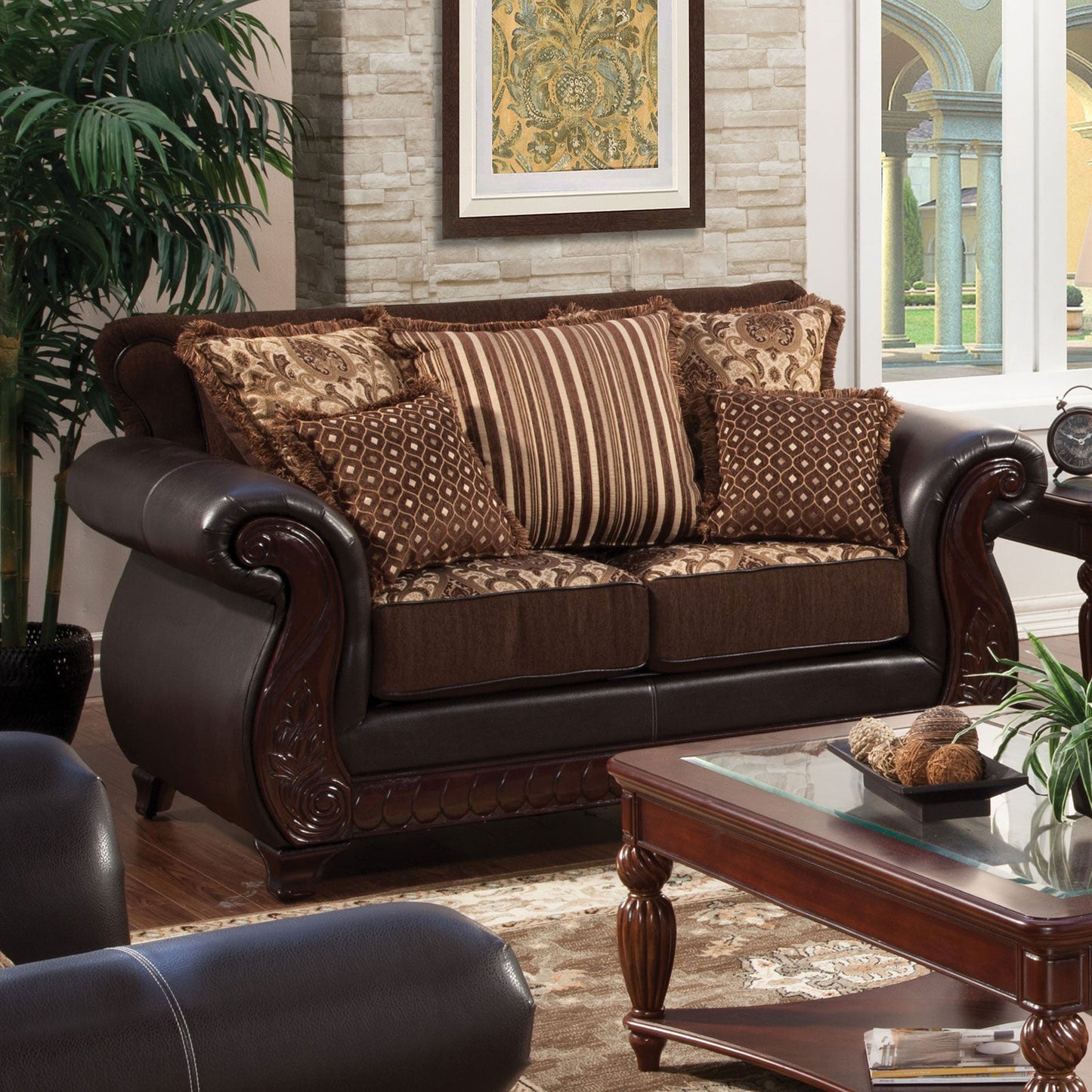 Franklin Dark Brown/Tan Love Seat, Dark Brown - ATL FURNITURE