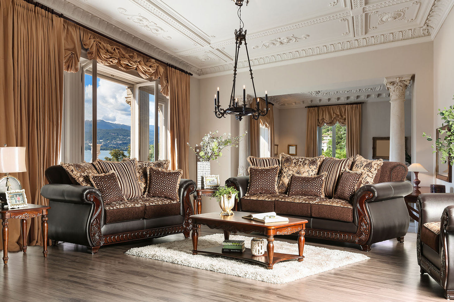 Dark Brown/Tan Sofa + Love Seat - ATL FURNITURE