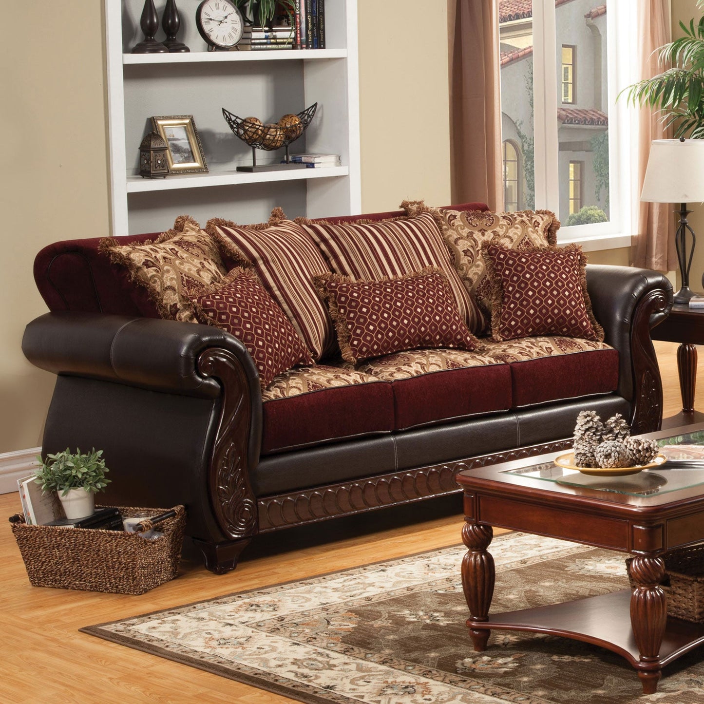 Franklin Burgundy/Espresso Sofa, Burgundy - ATL FURNITURE