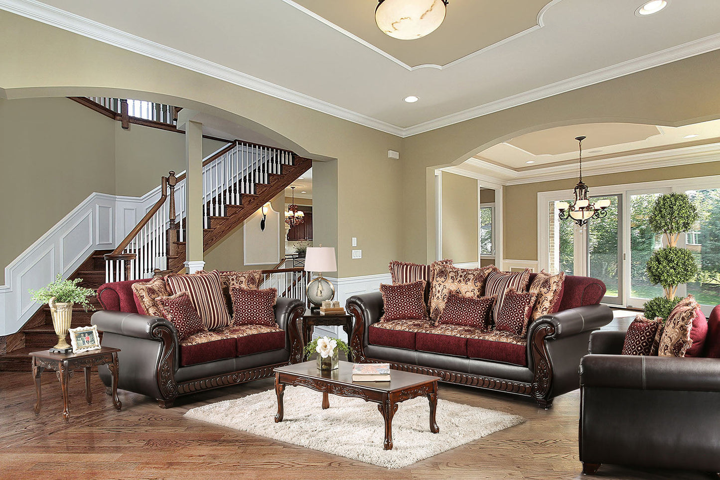 Burgundy/Espresso Sofa + Love Seat - ATL FURNITURE