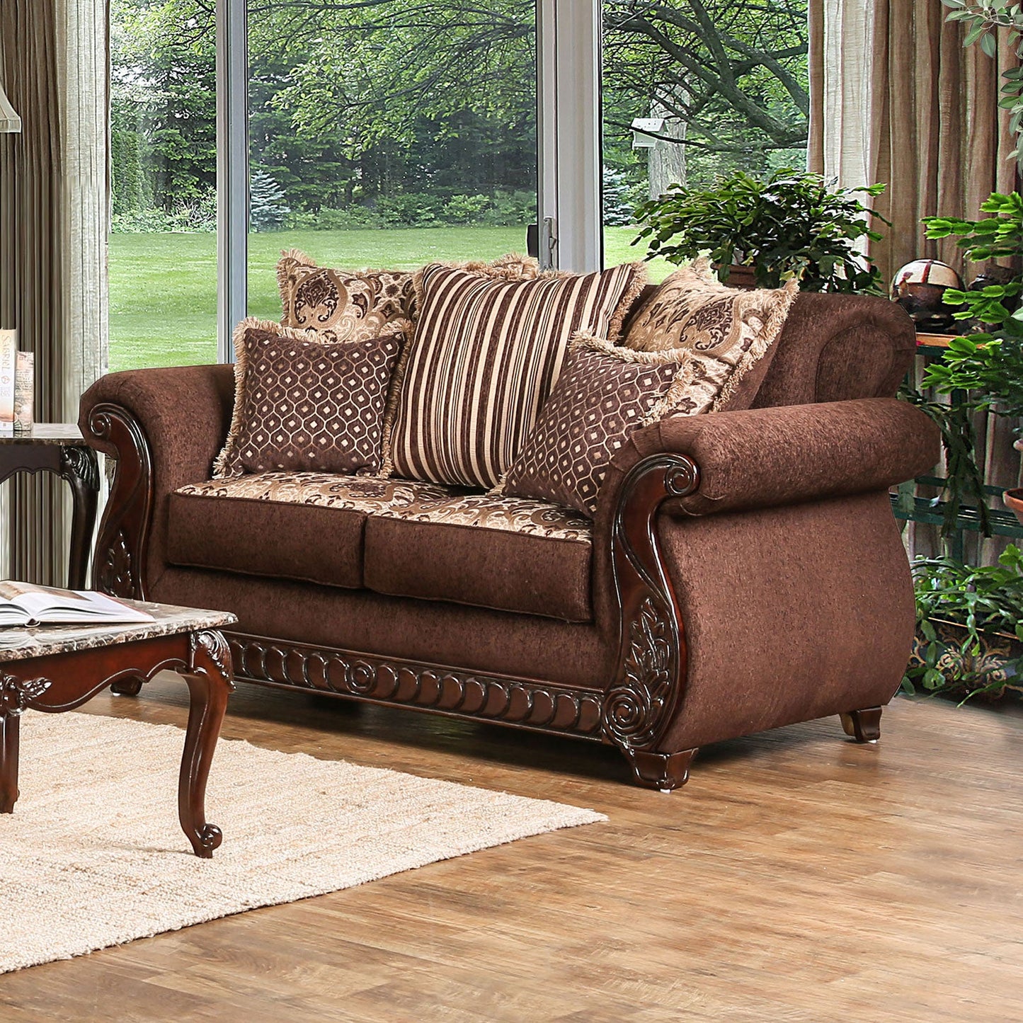 TABITHA Brown Love Seat, Brown - ATL FURNITURE