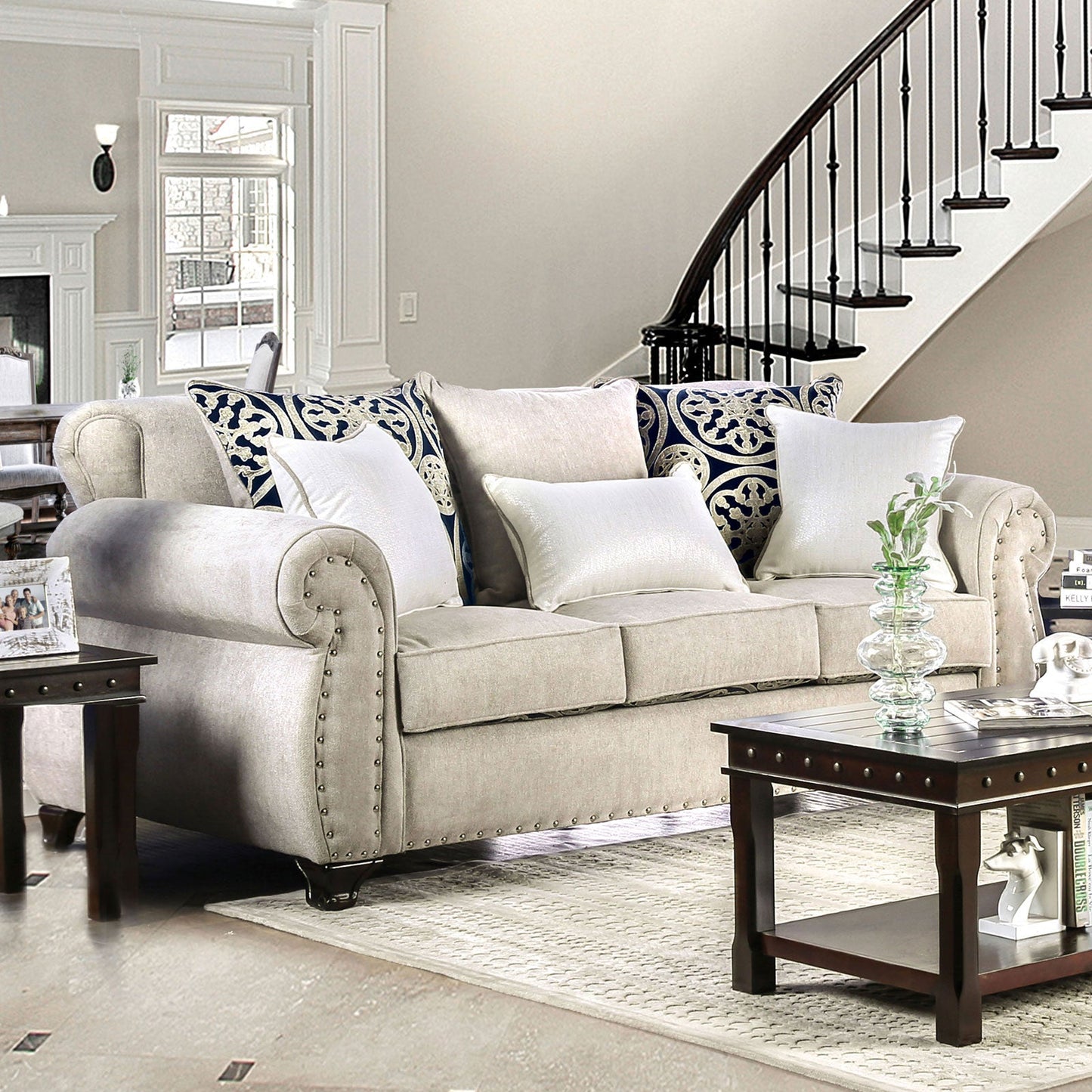 Sinatra Light Mocha/Navy/Champagne Sofa - ATL FURNITURE