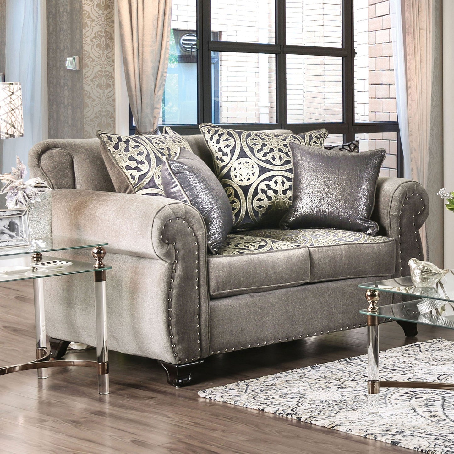 Sinatra Gray/Champagne Love Seat - ATL FURNITURE