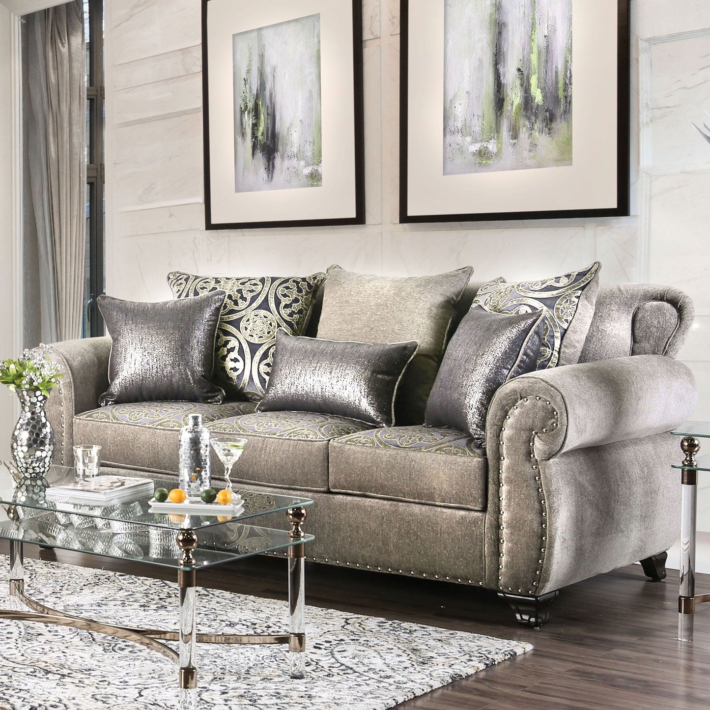Sinatra Gray/Champagne Sofa - ATL FURNITURE