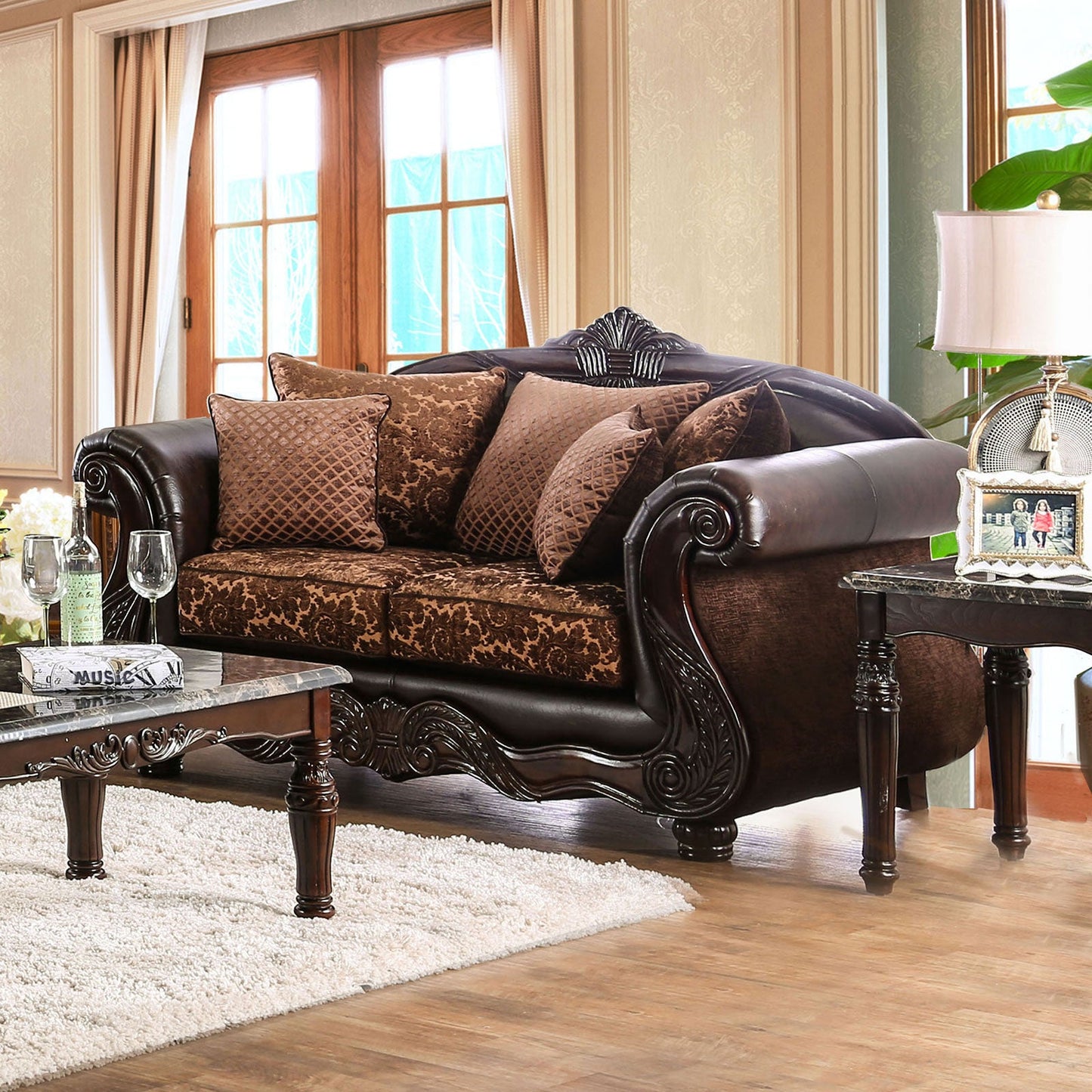 ELPIS Brown/Espresso Love Seat - ATL FURNITURE