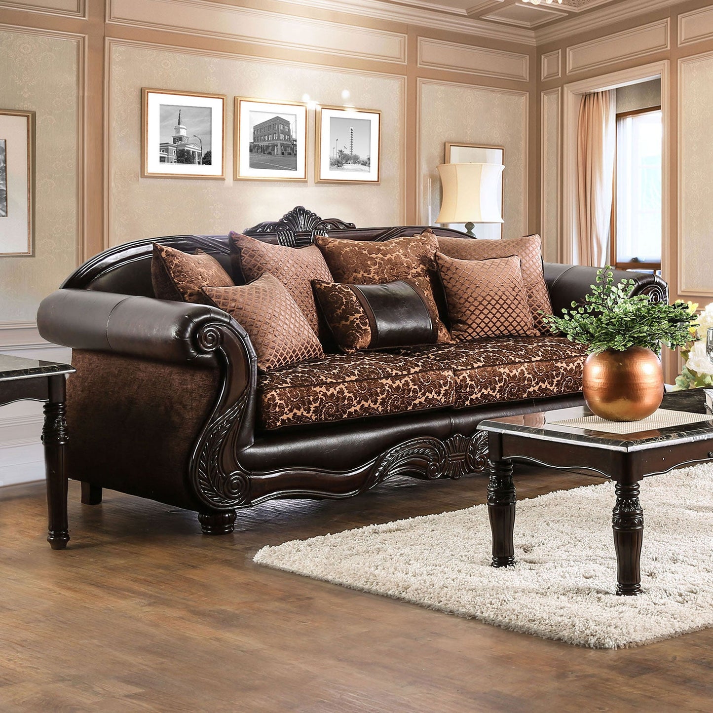 ELPIS Brown/Espresso Sofa - ATL FURNITURE