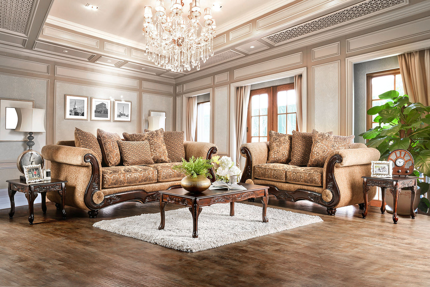 NICANOR Tan, Gold Sofa + Love Seat - ATL FURNITURE