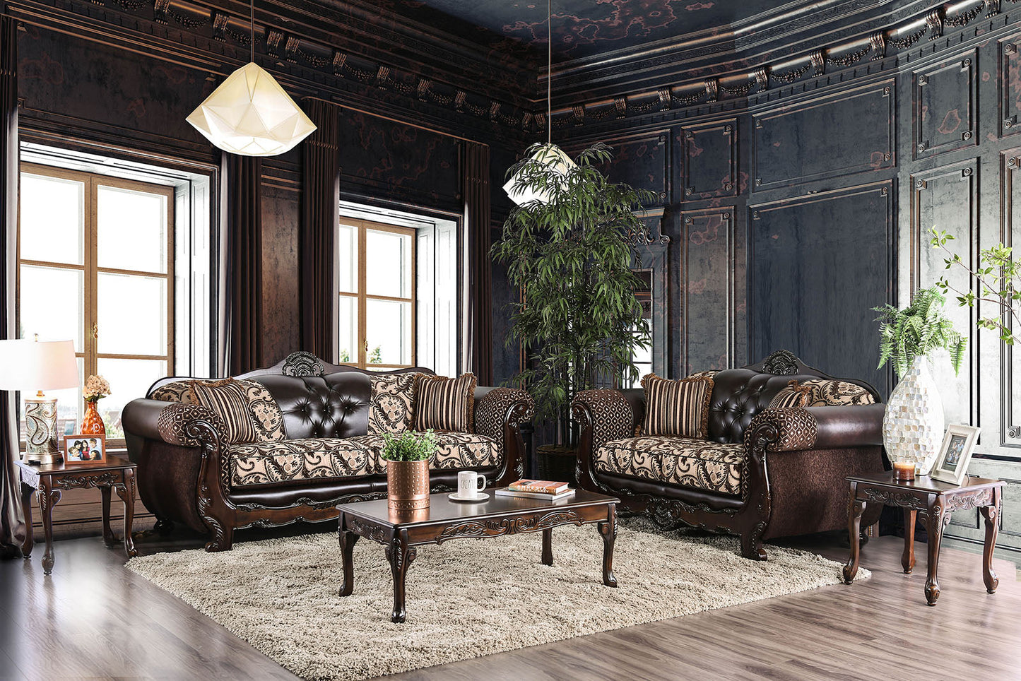 Quirino Light Brown/Dark Brown Sofa + Love Seat - ATL FURNITURE