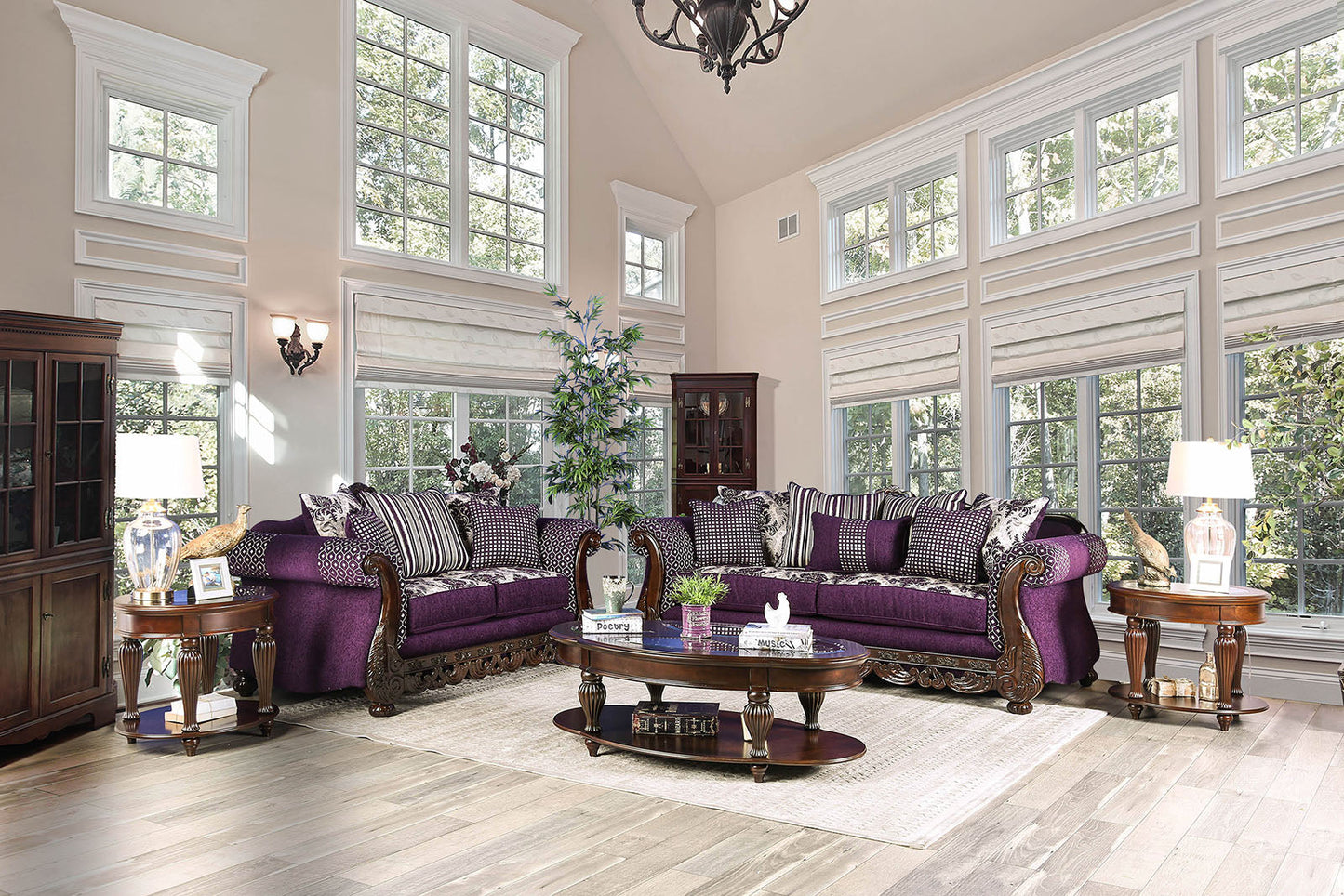 Emilia Purple/Silver Sofa + Love Seat - ATL FURNITURE