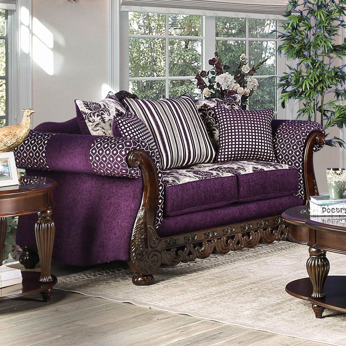Emilia Purple/Silver Love Seat - ATL FURNITURE