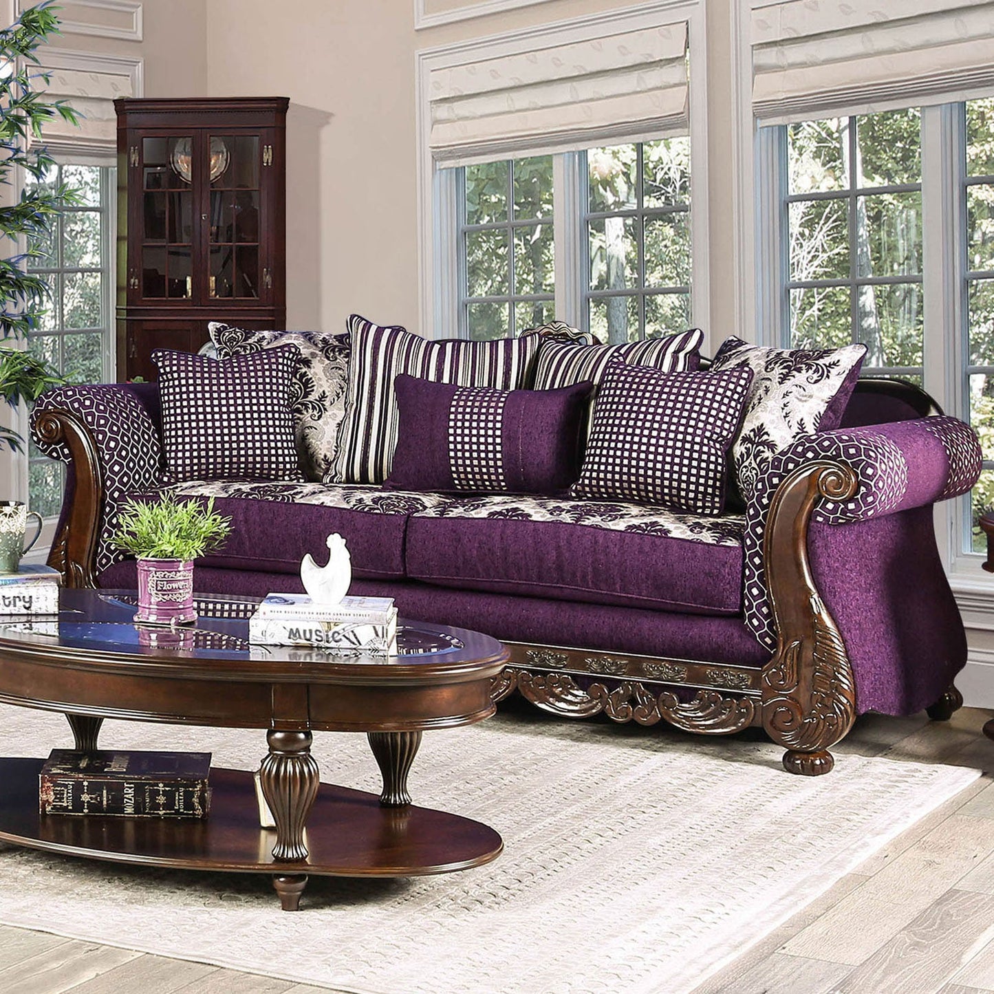 Emilia Purple/Silver Sofa - ATL FURNITURE