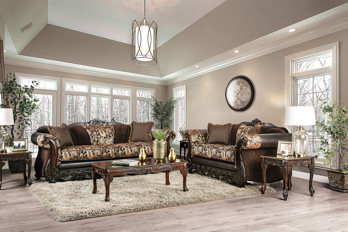 Newdale Brown/Gold Sofa + Love Seat - ATL FURNITURE