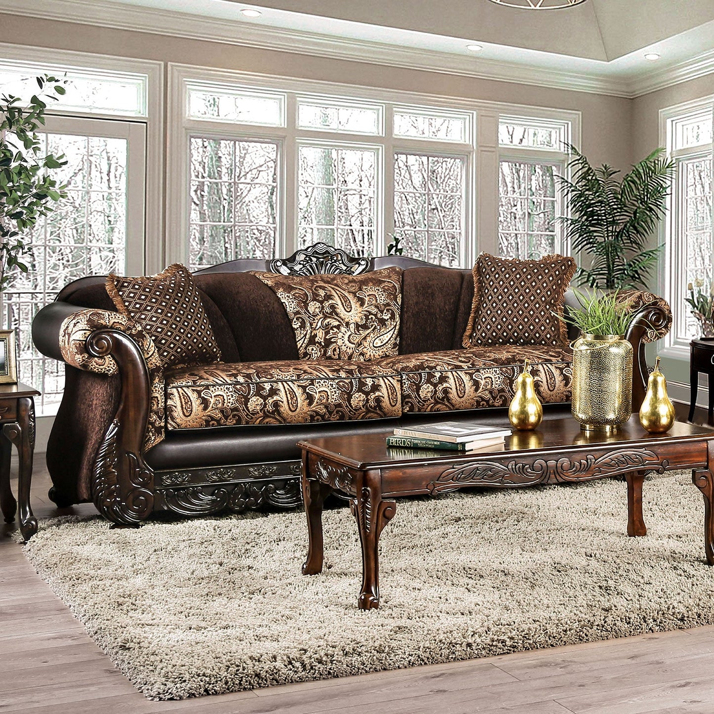 Newdale Brown/Gold Sofa - ATL FURNITURE