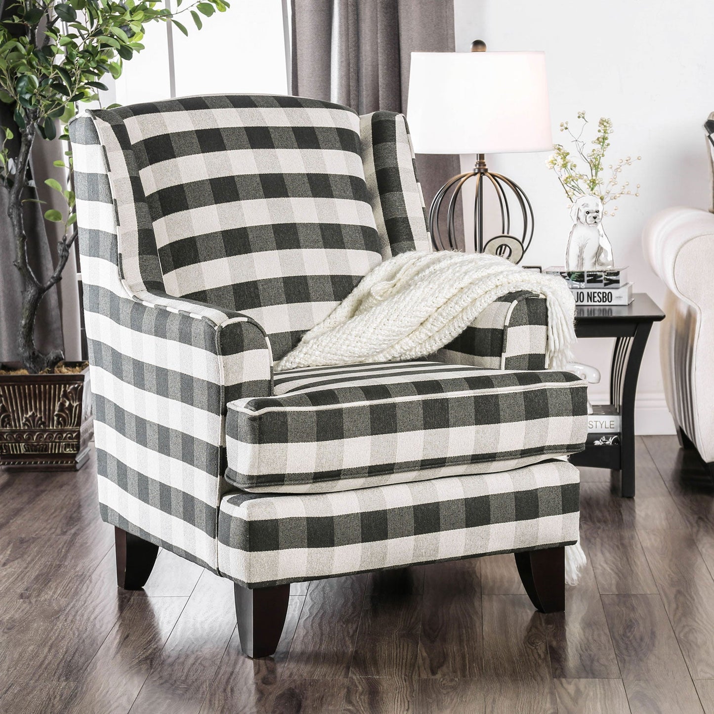 Patricia Ivory/Black Stripe Chair - ATL FURNITURE