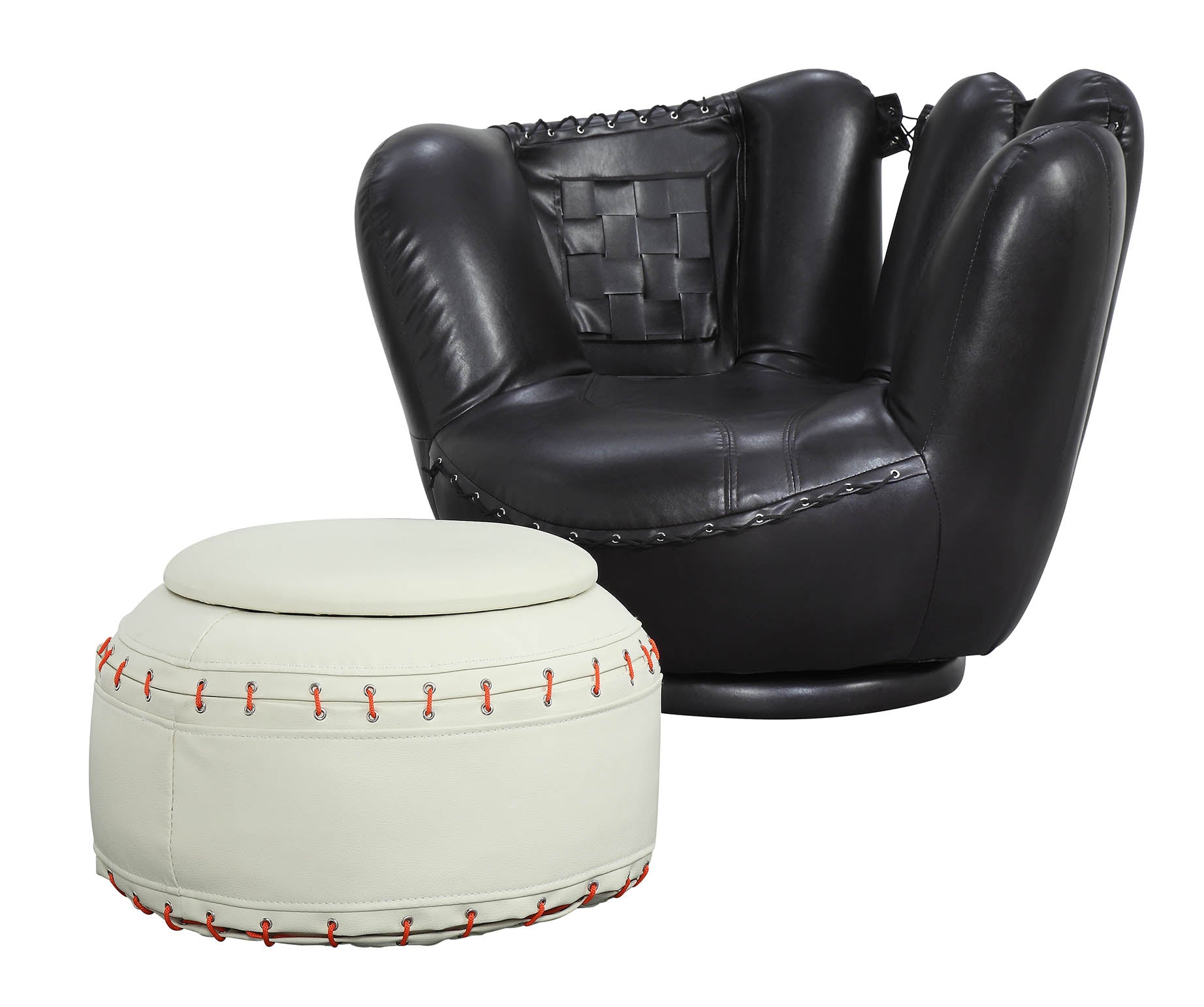 All Star Baseball: Black Glove Chair, White Ottoman Chair & Ottoman (2Pc Pk) - ATL FURNITURE