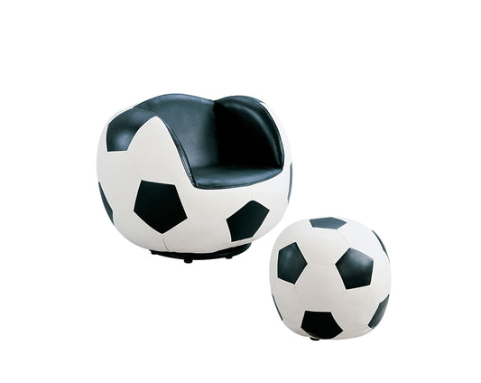 All Star Soccer: White & Black Chair & Ottoman (2Pc Pk) - ATL FURNITURE