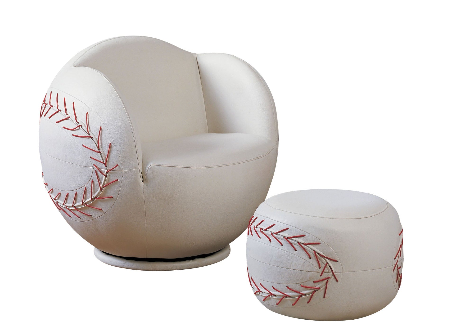 All Star Baseball: White Chair & Ottoman (2Pc Pk) - ATL FURNITURE