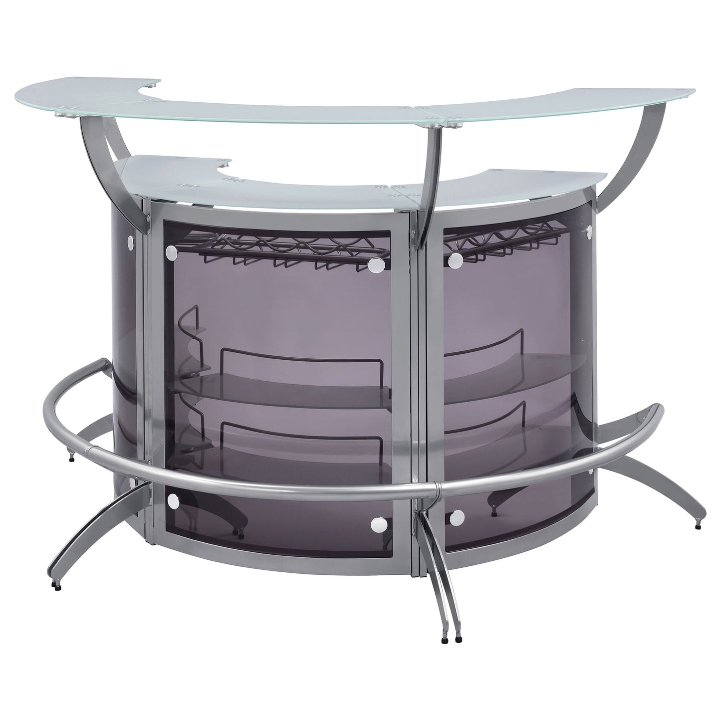 Dallas 3-piece Curved Freestanding Home Bar Silver and Frosted Glass