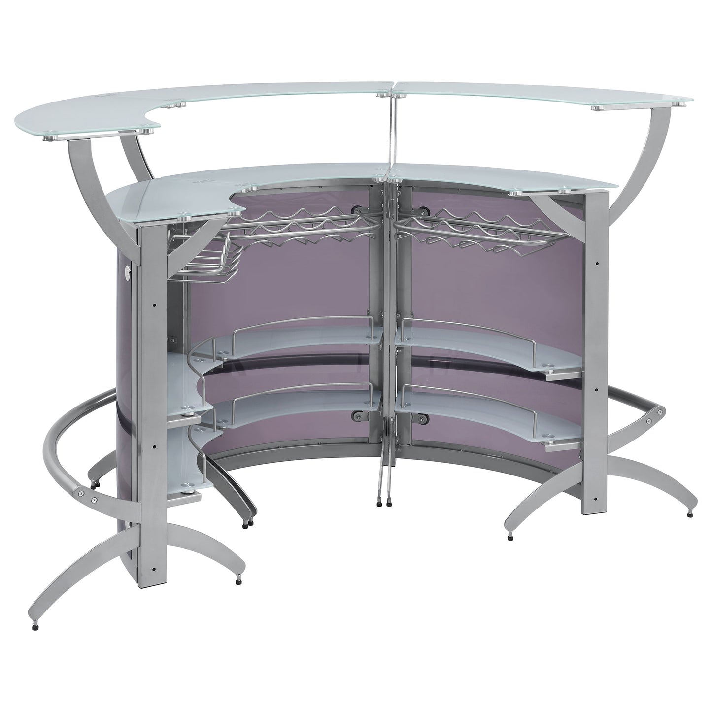 Dallas 3-piece Curved Freestanding Home Bar Silver and Frosted Glass