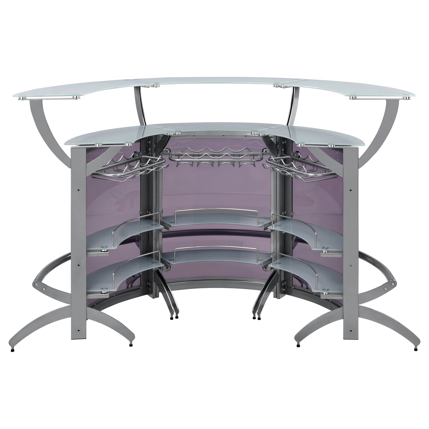 Dallas 3-piece Curved Freestanding Home Bar Silver and Frosted Glass