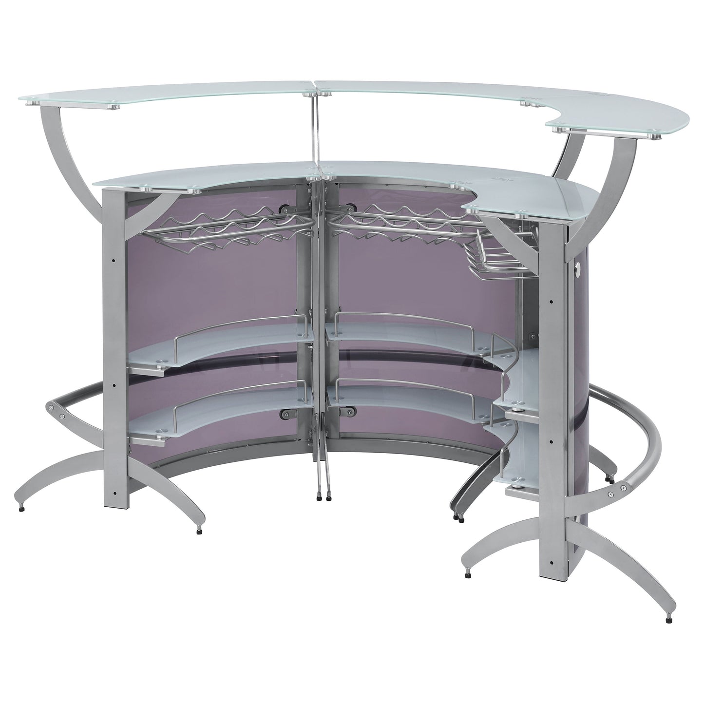 Dallas 3-piece Curved Freestanding Home Bar Silver and Frosted Glass