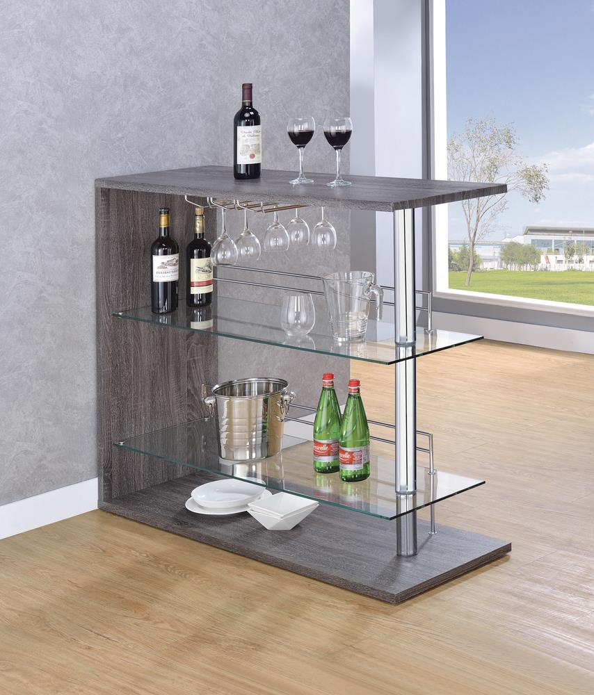 G100156 Two-Shelf Contemporary Weathered Grey Bar Table - ATL FURNITURE